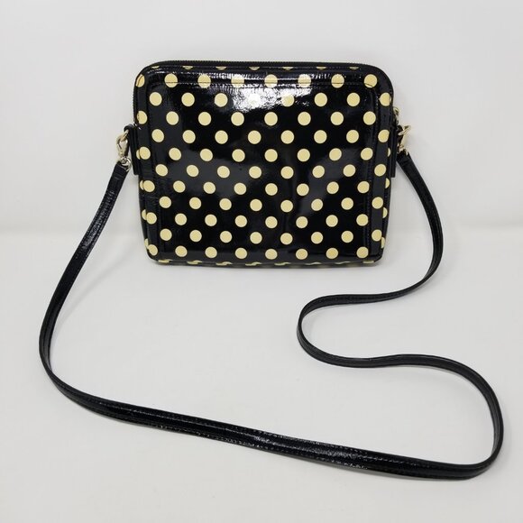 KATE SPADE Black & Cream Polka Dot Patent Leather Round Square Crossbody Bag - Picture 14 of 14